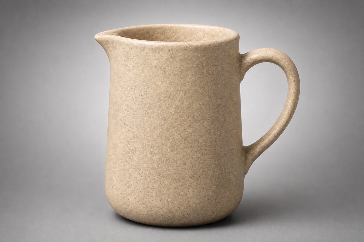 Pitcher under finished commercial lighting — gradient background, modeled form, grounded shadow